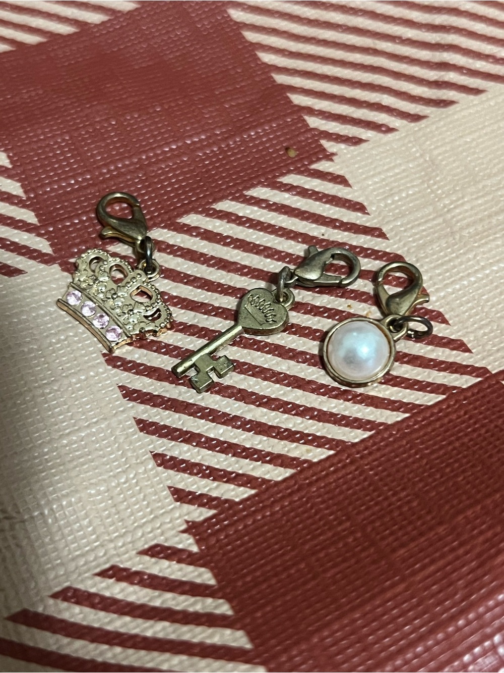 Juicy Couture Bracelet Gold-Tone Crown, Key and Pearl Charm Set